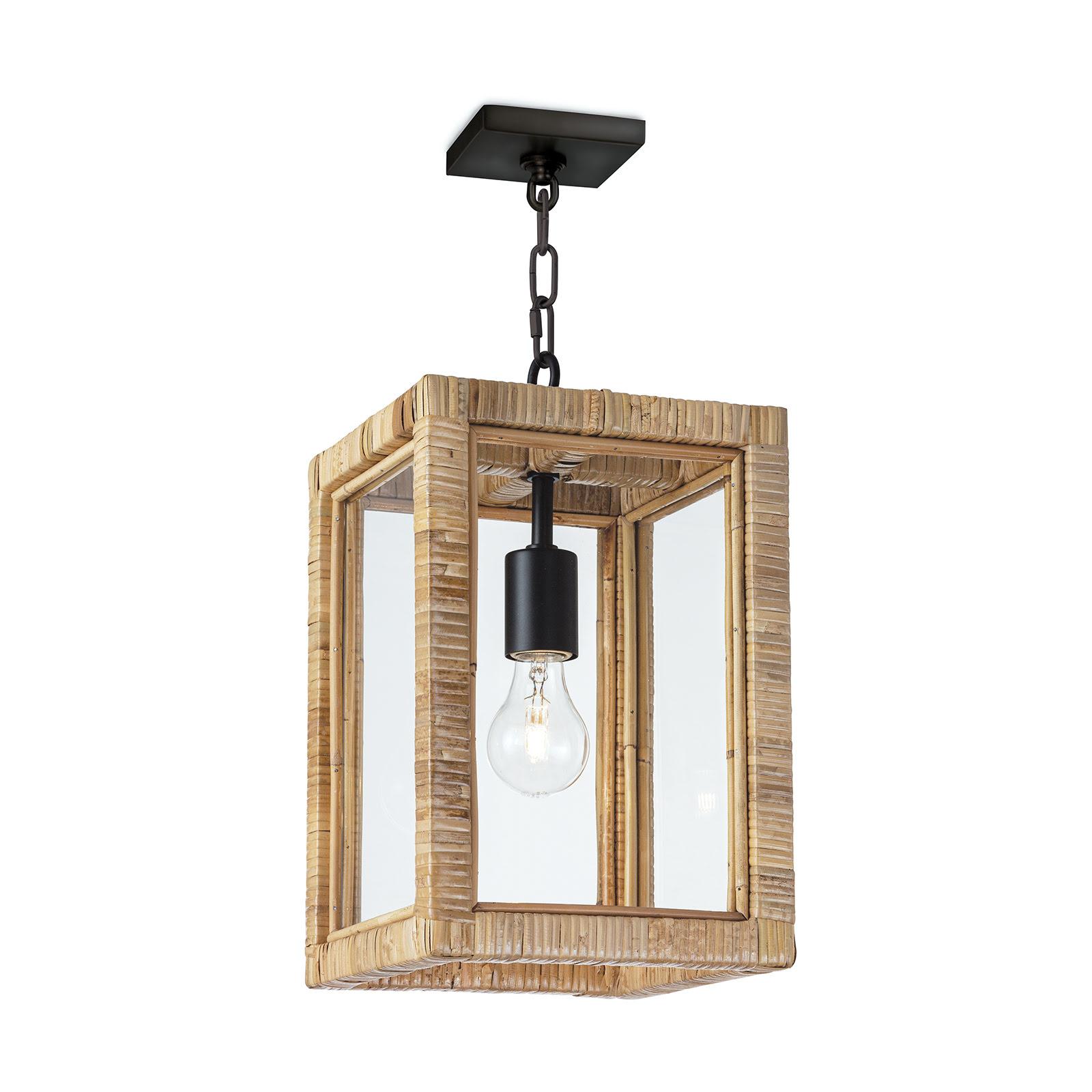 Coastal Styled rattan-wrapped lantern with glass and a single bulb