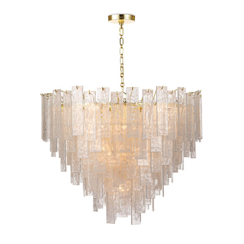 Glass covered chandelier with natural brass fixtures