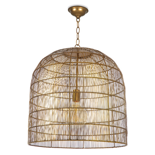 Woven metal pendant with a natural brass finish