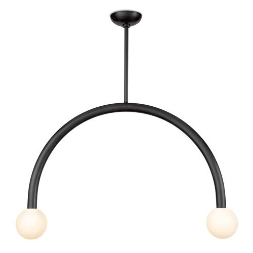 Curved modern oil rubbed pendant with glazed bulbs