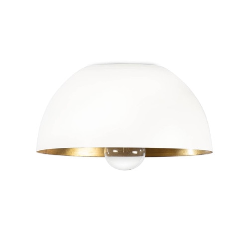 White metal flush mount with a natural brass interior