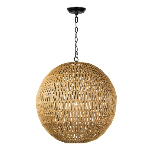 Woven rattan circle pendant with black chain