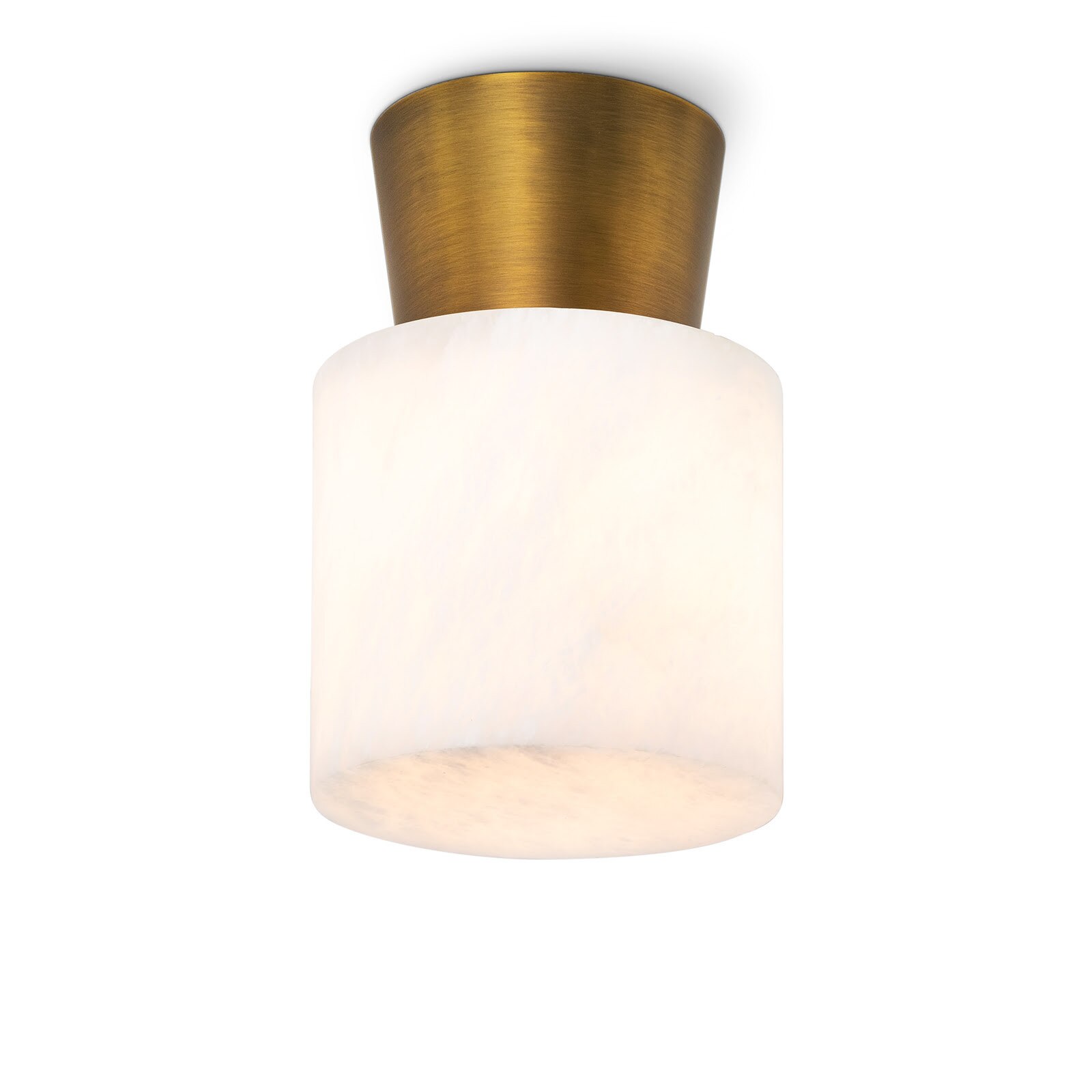 Alabaster flush mount light with natural brass