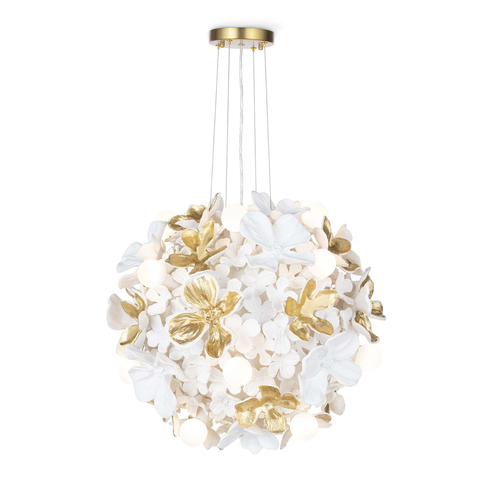 Golden ornature chandelier with cast flowers and leaves