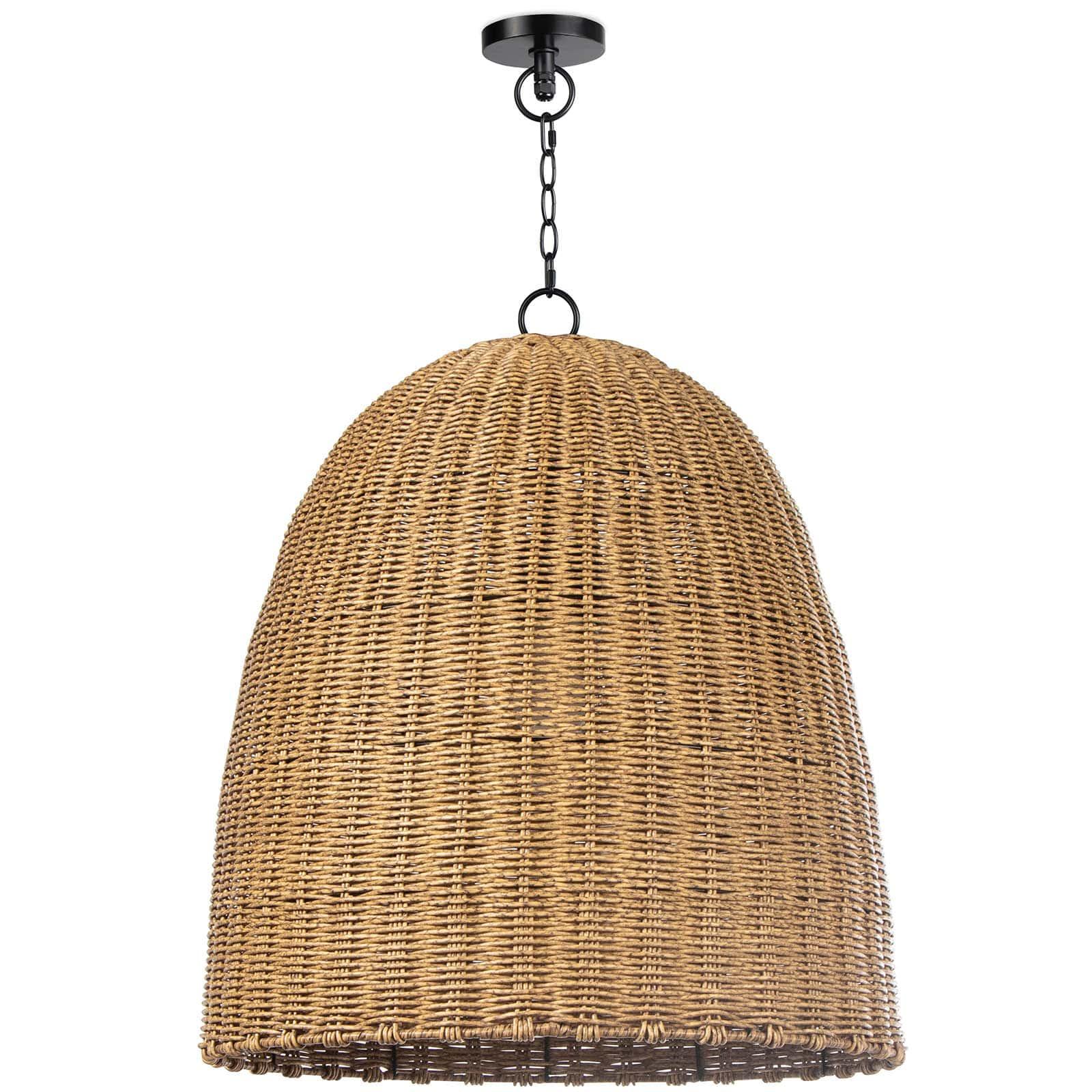 Coastal styled natural woven rattan pendant with a black chain