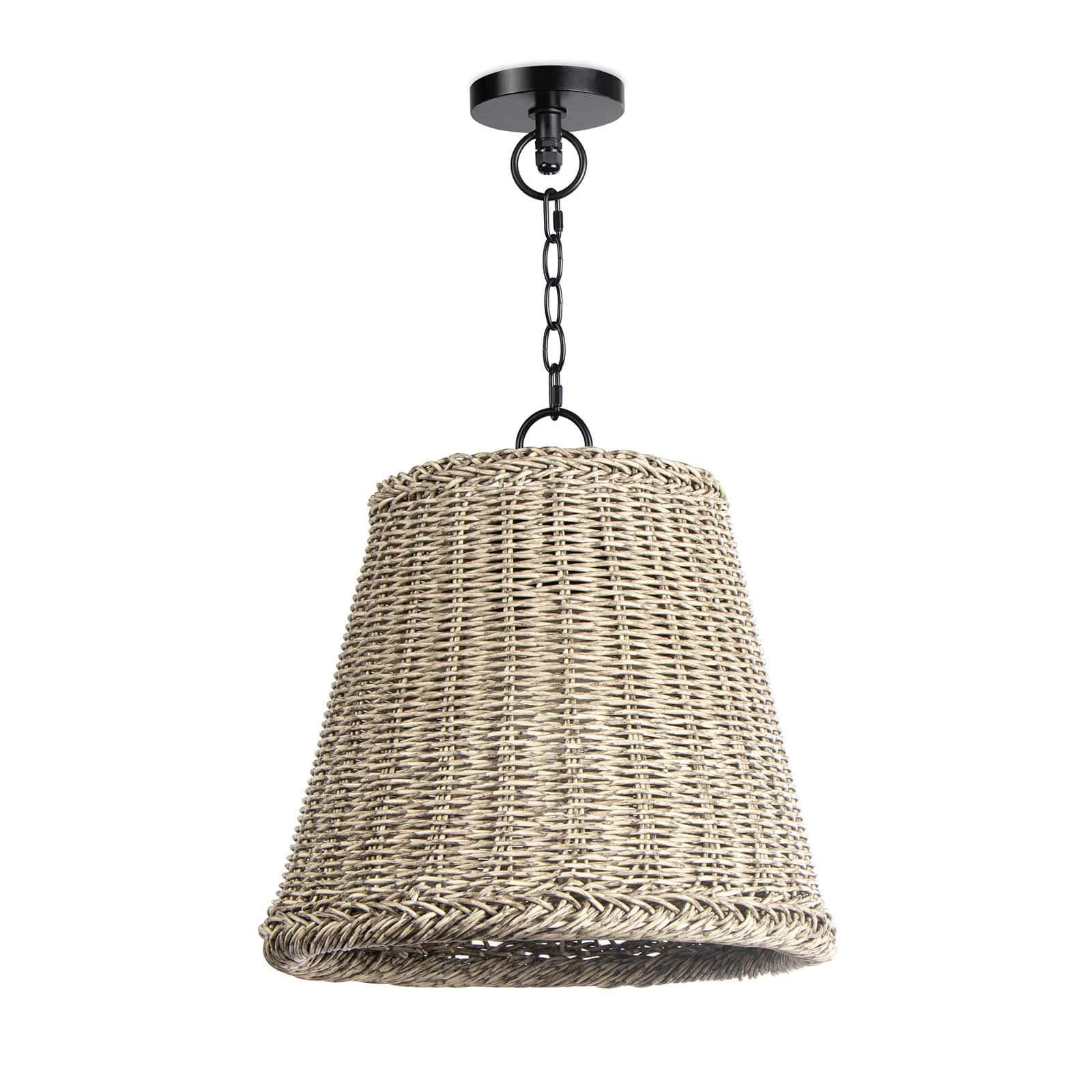 Coastal and southern styled woven wicker basket outdoor pendant light