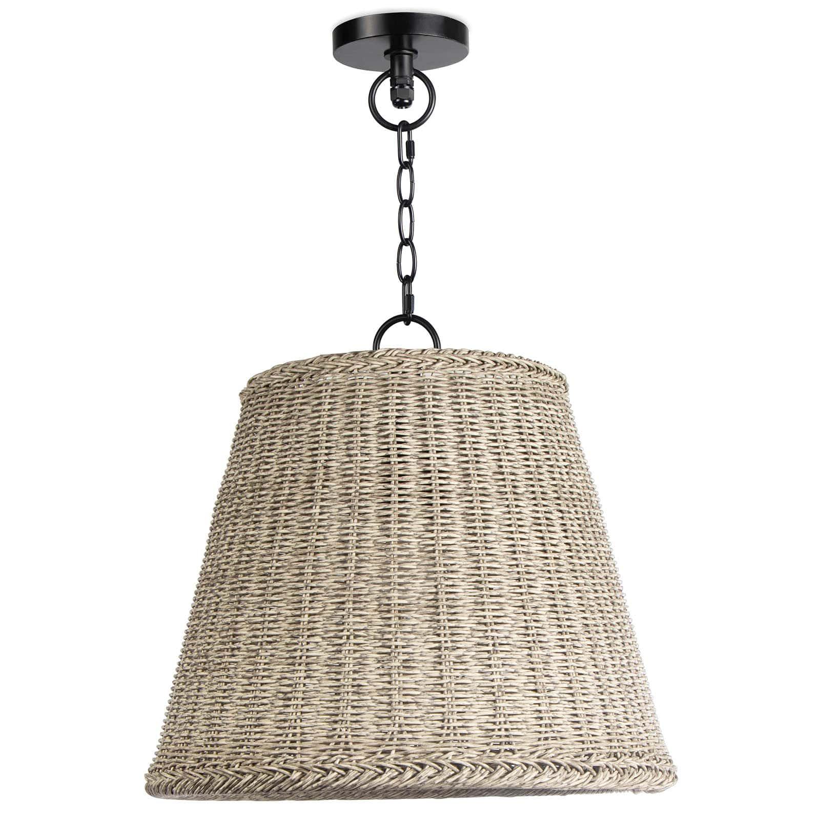 Coastal styled gray woven rattan pendant