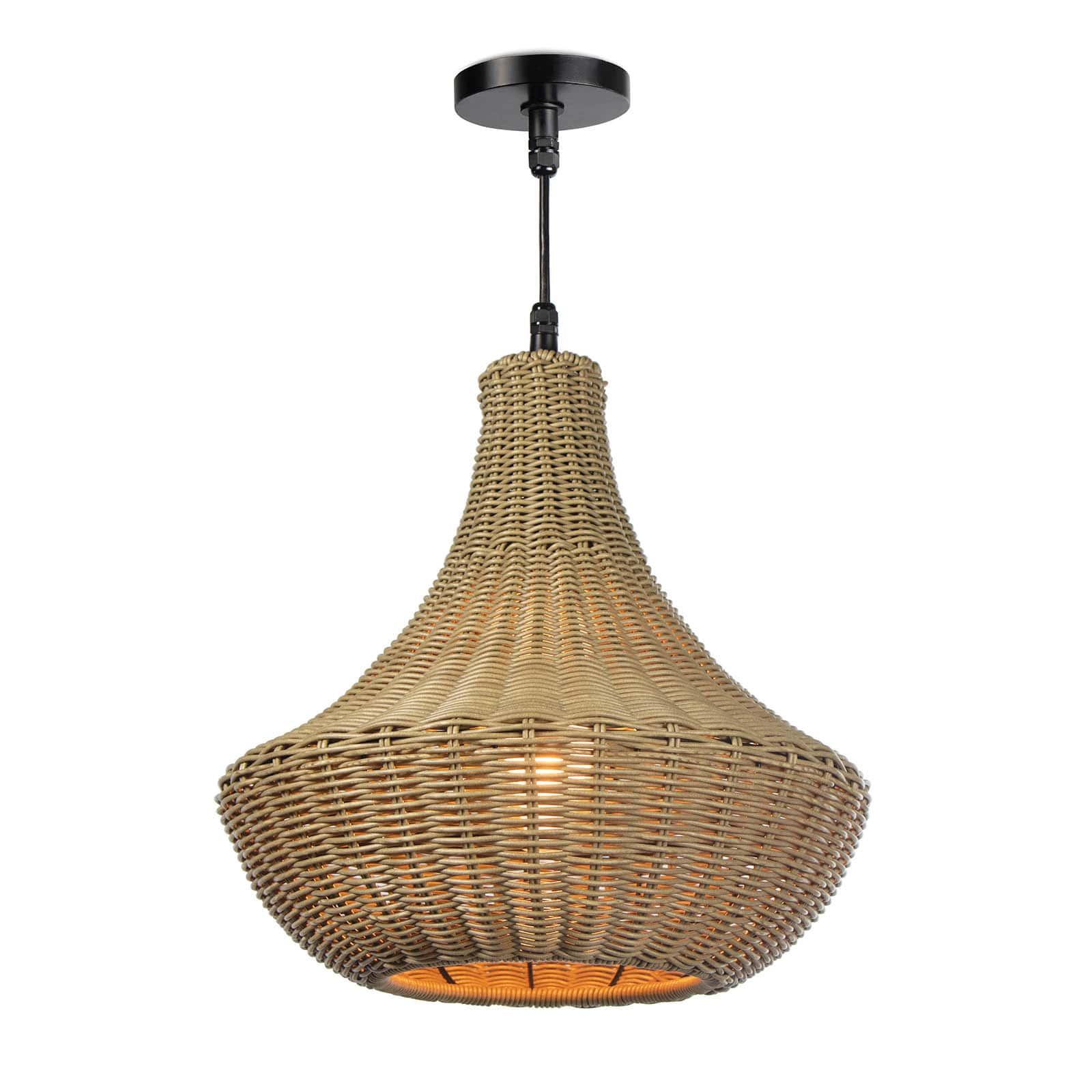 Coastal rattan woven pendant with a black cord