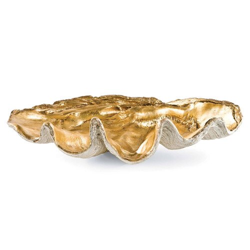 Coastal style clam bowl with a brushed gold interior