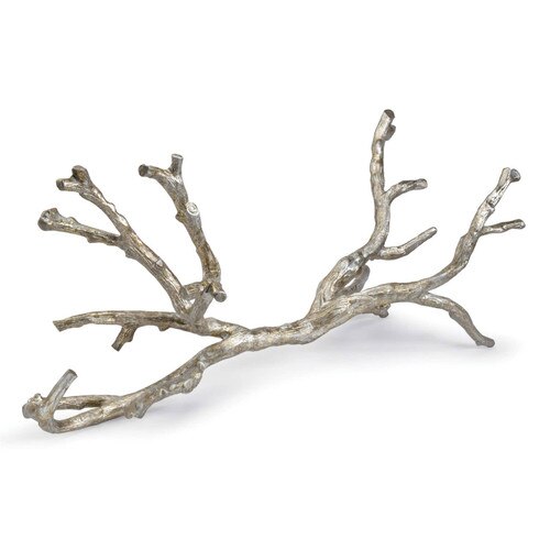 Coastal styled silver leaf finished metal branch