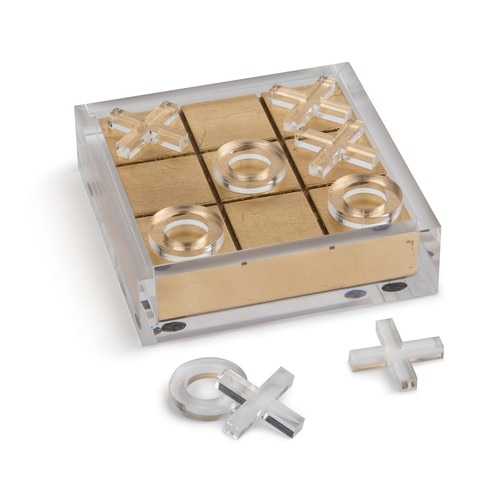 Natural brass and acrylic tic tac toe set