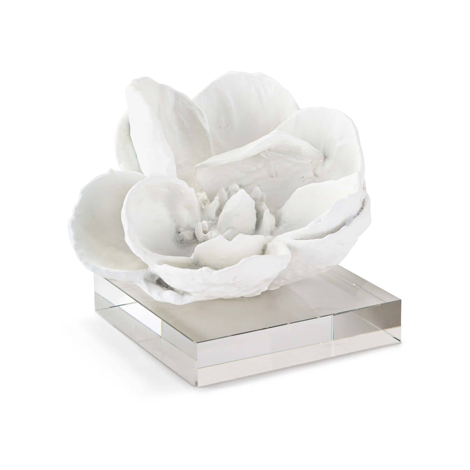 Magnolia flower cast in bloom with a white finish and a crystal base