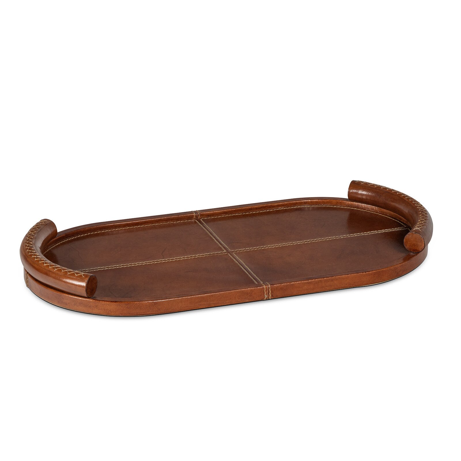 Regina Andrew Forte Oval Leather Tray - Brown, image size:1600x1600