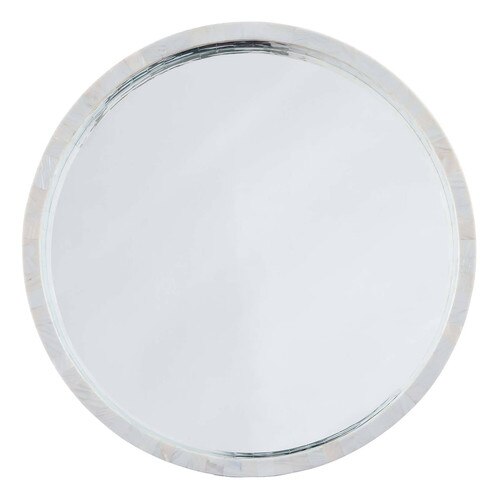 Coastal style mother of pearl rimmed circle mirror