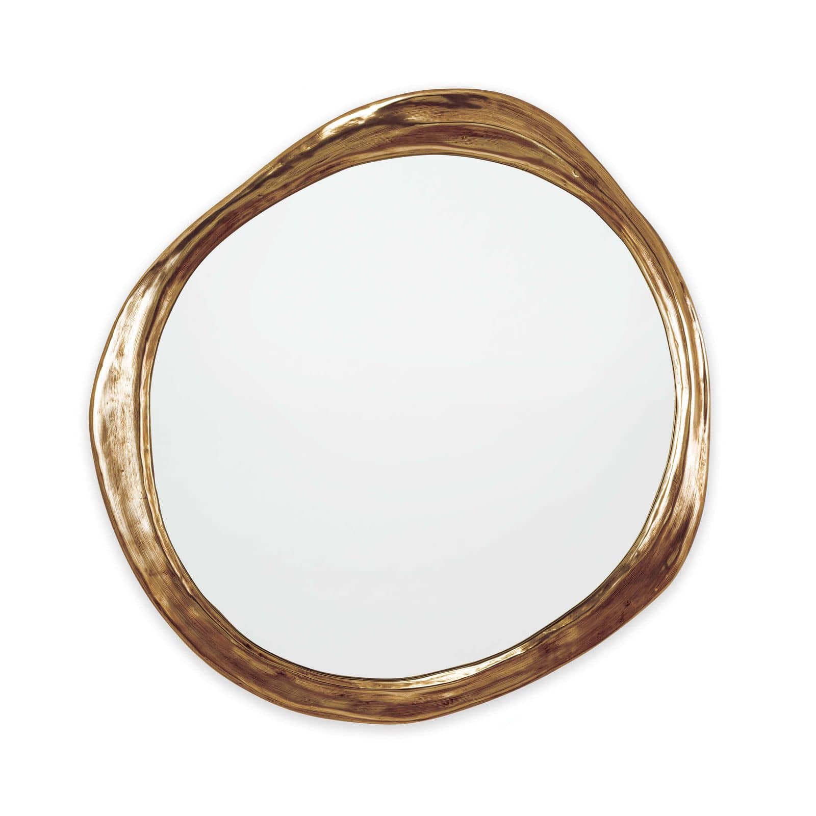 Modern styled organic shaped gold mirror