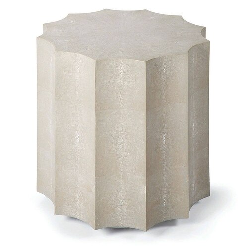 Faux shagreen gray scalloped side table