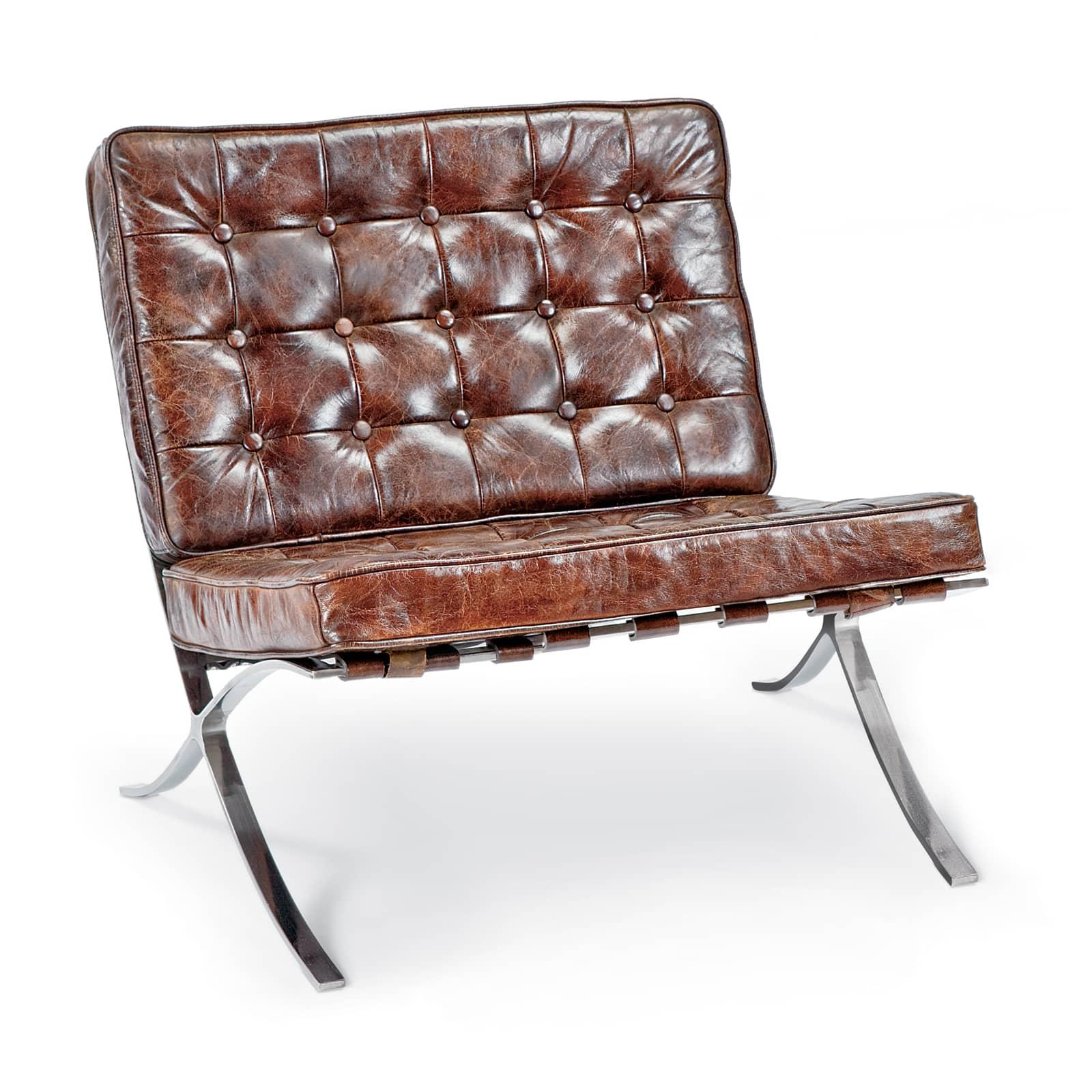 Bauhaus inspired dark leather chair with polished nickel legs